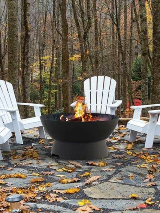 Castworks Hergóm European cast-iron fire pit for outdoor fireplaces, shown without a base, with a round bowl design and decorative exterior.
