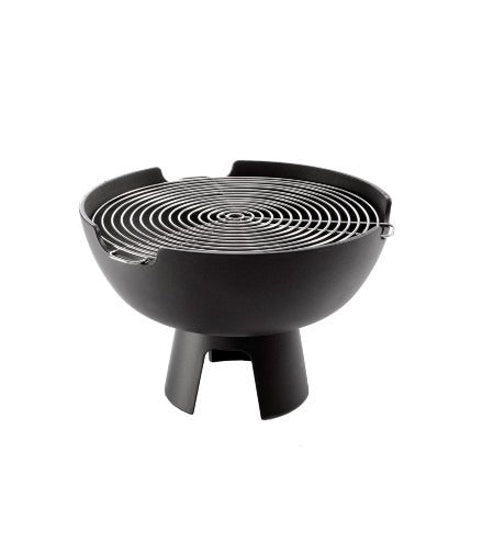 Castworks Hergóm Meteor low base fire pit for outdoor fireplaces, featuring a sleek, modern design with a spacious fire bowl.